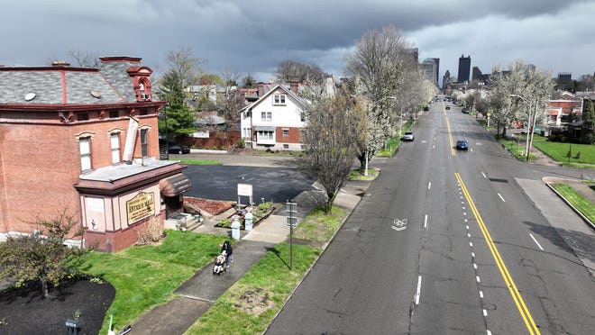 Apr 4, 2024; Columbus, Ohio, USA; Columbus is updating its zoning for the first time in 70 years that will mean major changes along the city's major corridors, including this area of S. High Street north of Greenlawn Avenue. The new rules will allow larger buildings with denser housing and have no parking requirements.